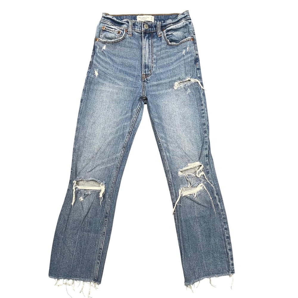 Abercrombie & Fitch Y2K Blue Distressed Ankle Straight Jeans Women 2R